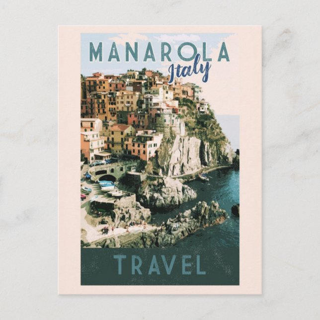 Vintage Manarola Italy Cinque Terre Travel Postcard (Front)
