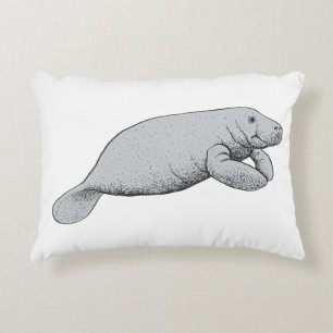 Vintage Manatee Drawing Accent Pillow