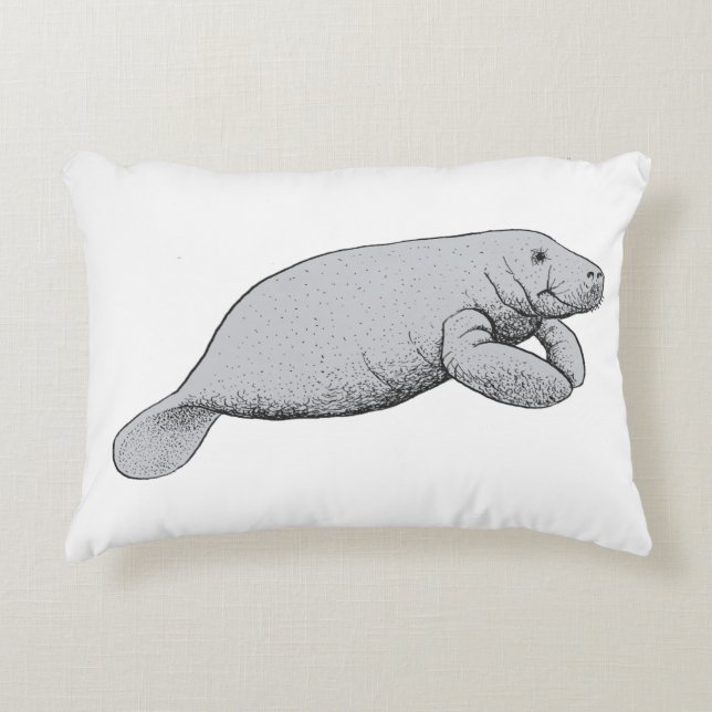 Vintage Manatee Drawing Accent Pillow (Front)