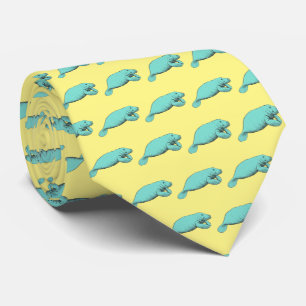 Vintage Manatee Drawing Aqua Neck Tie