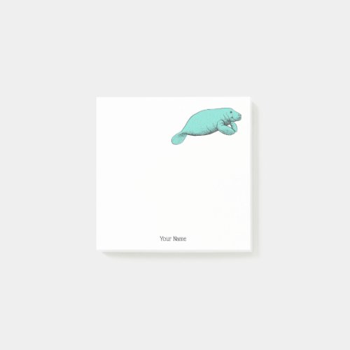 Vintage Manatee Drawing Aqua Post_it Notes