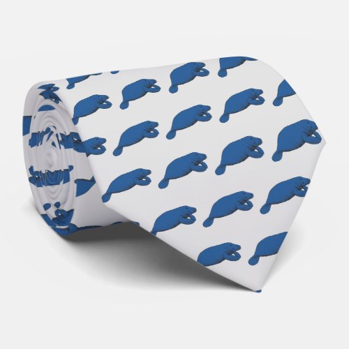 Vintage Manatee Drawing Blue Neck Tie