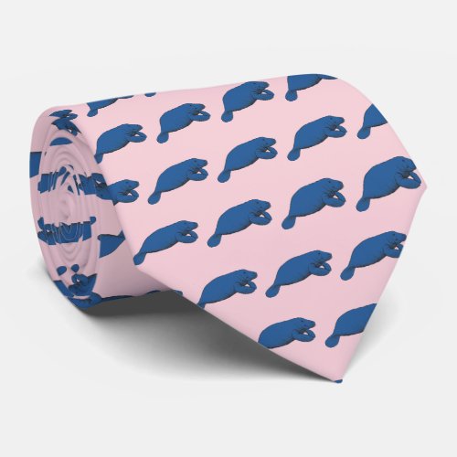 Vintage Manatee Drawing Blue Neck Tie