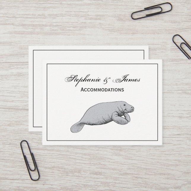 Vintage Manatee Drawing Business Card (Front/Back In Situ)