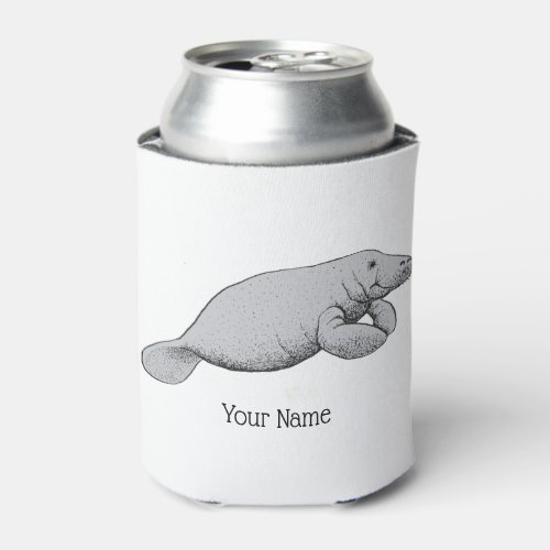 Vintage Manatee Drawing Can Cooler