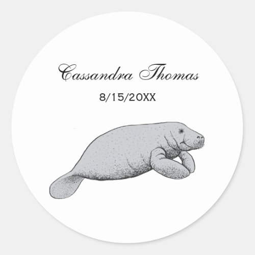 Vintage Manatee Drawing Classic Round Sticker