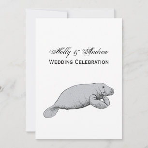 Vintage Manatee Drawing Invitation