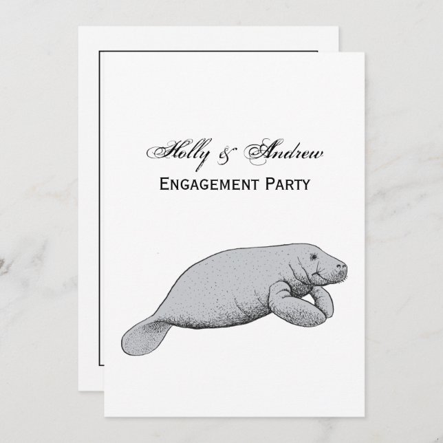 Vintage Manatee Drawing Invitation (Front/Back)