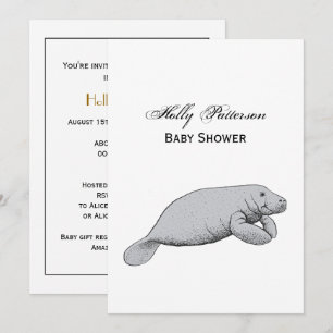 Vintage Manatee Drawing Invitation