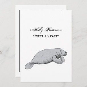 Vintage Manatee Drawing Invitation