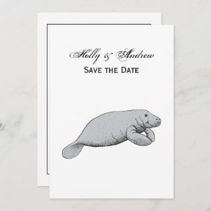 Vintage Manatee Drawing Invitation