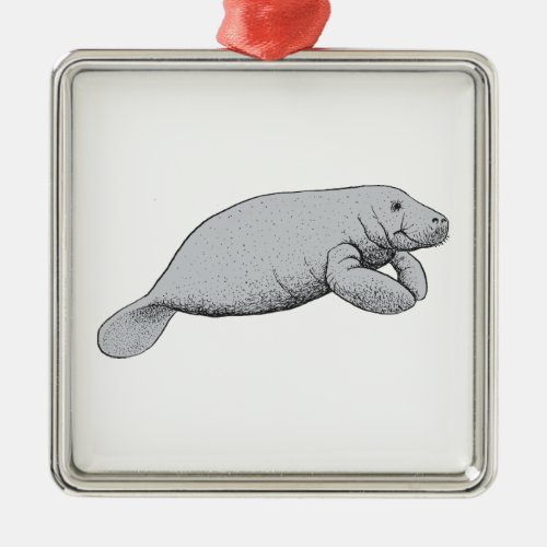 Vintage Manatee Drawing Metal Ornament