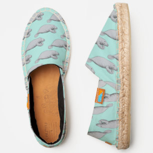 Vintage Manatee Drawing On Ubuntu Blue Canvas Espadrilles