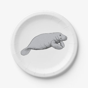 Vintage Manatee Drawing Paper Plates