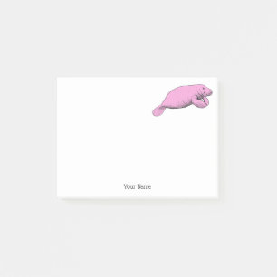 Vintage Manatee Drawing Pink Post-it Notes