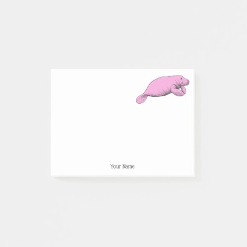 Vintage Manatee Drawing Pink Post_it Notes