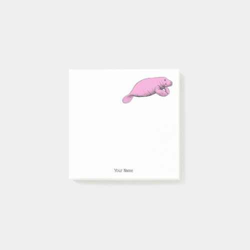 Vintage Manatee Drawing Pink Post_it Notes