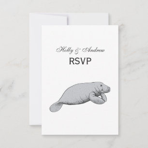 Vintage Manatee Drawing RSVP Card