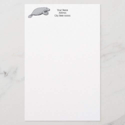 Vintage Manatee Drawing Stationery