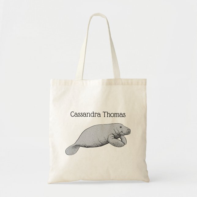 Vintage Manatee Drawing Tote Bag (Front)