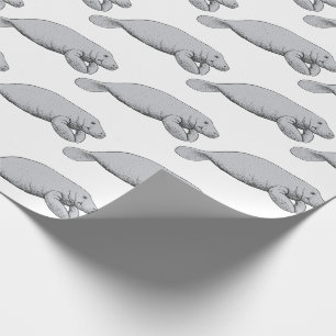 Vintage Manatee Drawing Wrapping Paper