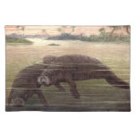 Vintage Manatees or Sea Cows, Marine Mammals Cloth Placemat