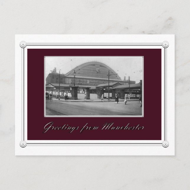 Vintage Manchester Train Station Postcard (Front)