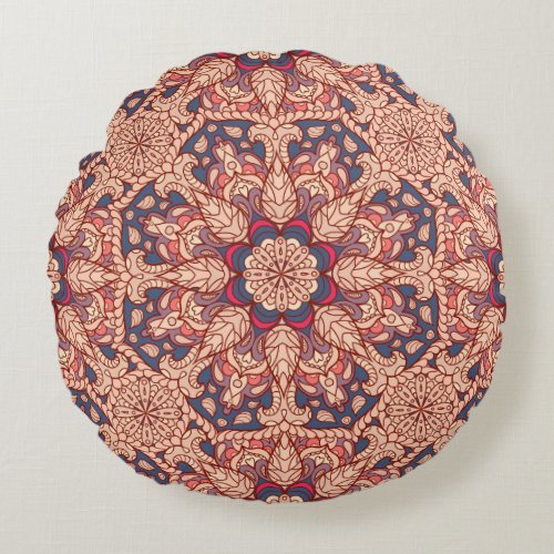 Vintage Mandala Hand_Drawn Pattern Round Pillow