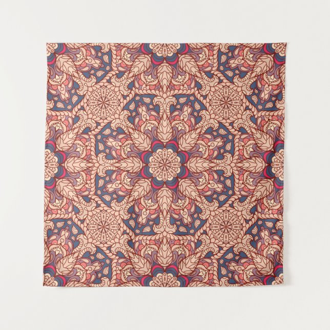 Vintage Mandala Hand-Drawn Pattern Tapestry (Front)
