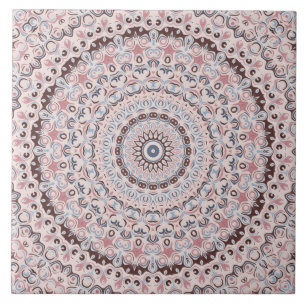Vintage Mandala in Rose, Brown, and Blue Ceramic Tile