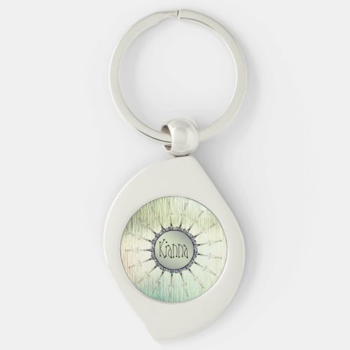 Vintage Mandala on Minty Frosted Glass Personalize Keychain