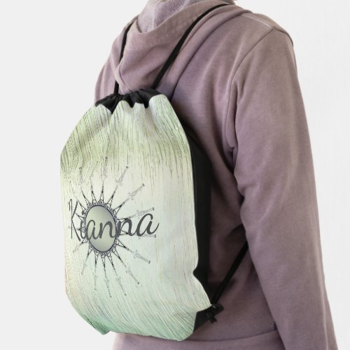 Vintage Mandala on Minty Frosted Green Personalize Drawstring Bag