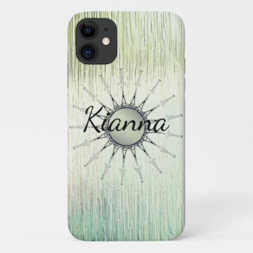 Vintage Mandala on Minty Green Glass Personalized  iPhone 11 Case