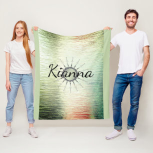 Vintage Mandala on Ombre Green Personalized Fleece Blanket