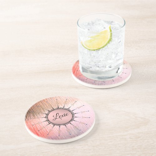 Vintage Mandala on Peachy Pink Frosted Glass       Coaster