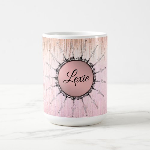 Vintage Mandala on Peachy Pink Frosted Glass   Coffee Mug