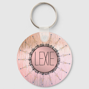 Vintage Mandala on Peachy Pink Frosted Glass Keychain