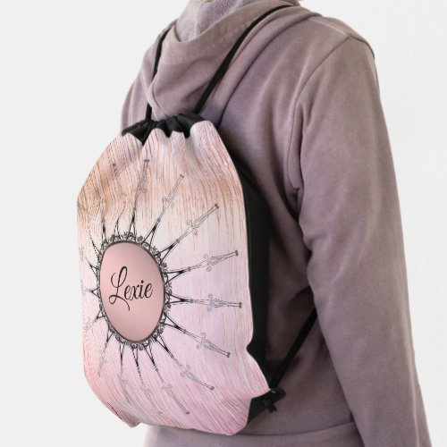 Vintage Mandala on Peachy Pink Personalized  Drawstring Bag