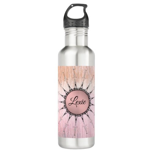 Vintage Mandala on Peachy Pink Personalized Stainless Steel Water Bottle