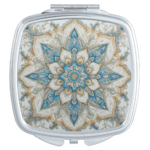 Vintage Mandala Pattern Blue and White Compact Mirror