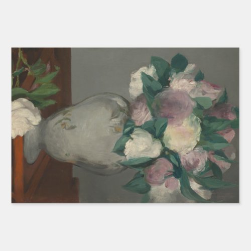 Vintage Manet Painting Peonies in Vase Wrapping Paper Sheets