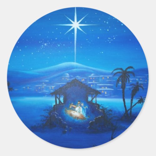 Vintage Manger Night Scene Classic Round Sticker