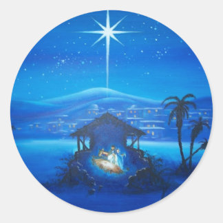 Vintage Manger Night Scene Classic Round Sticker