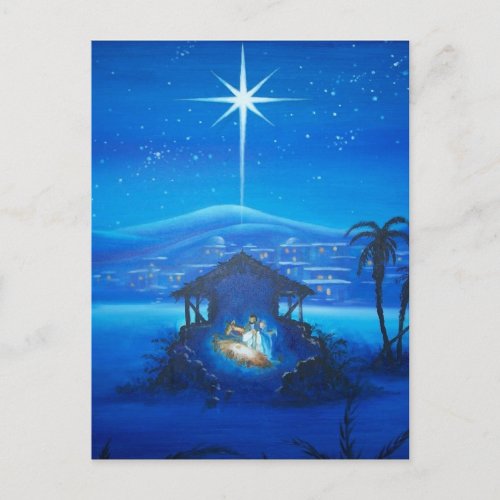 Vintage Manger Night Scene Holiday Postcard