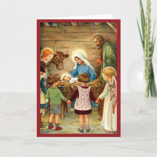 Vintage Manger Scene and Children 1930's Beautiful Holiday Card