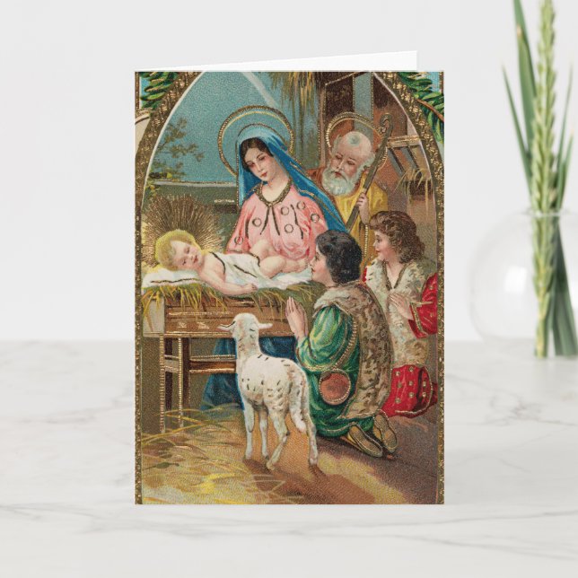 Vintage Manger Scene With Children Holiday Card (Front)