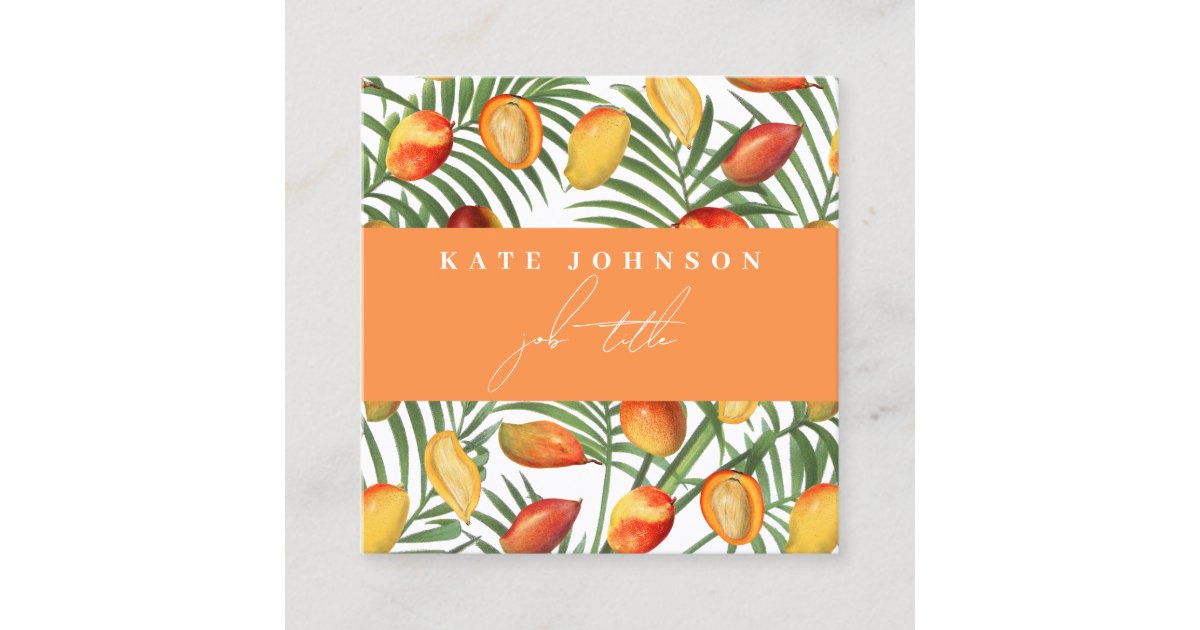 Vintage Mango & Greenery QR Code Business Logo Square Business Card ...