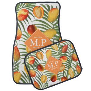 Vintage Mango & Greenery Summer Fruit Monogram Car Floor Mat