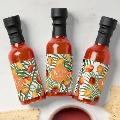 Vintage Mango  Greenery Summer Fruit Monogram Hot Sauces