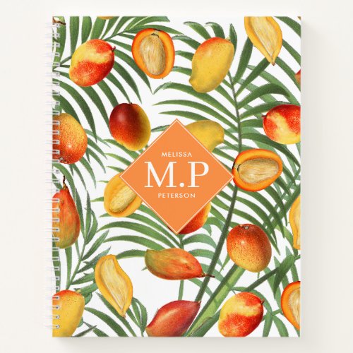 Vintage Mango  Greenery Summer Fruit Monogram Notebook